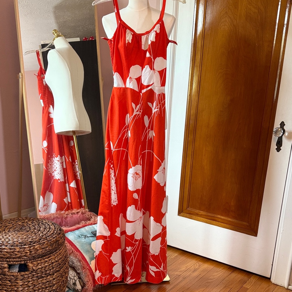 Vintage Orange and White Floral Maxi Dress